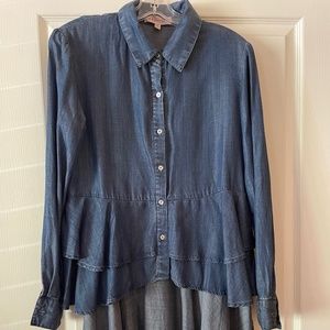 Soft Tencel button down ruffle hem top